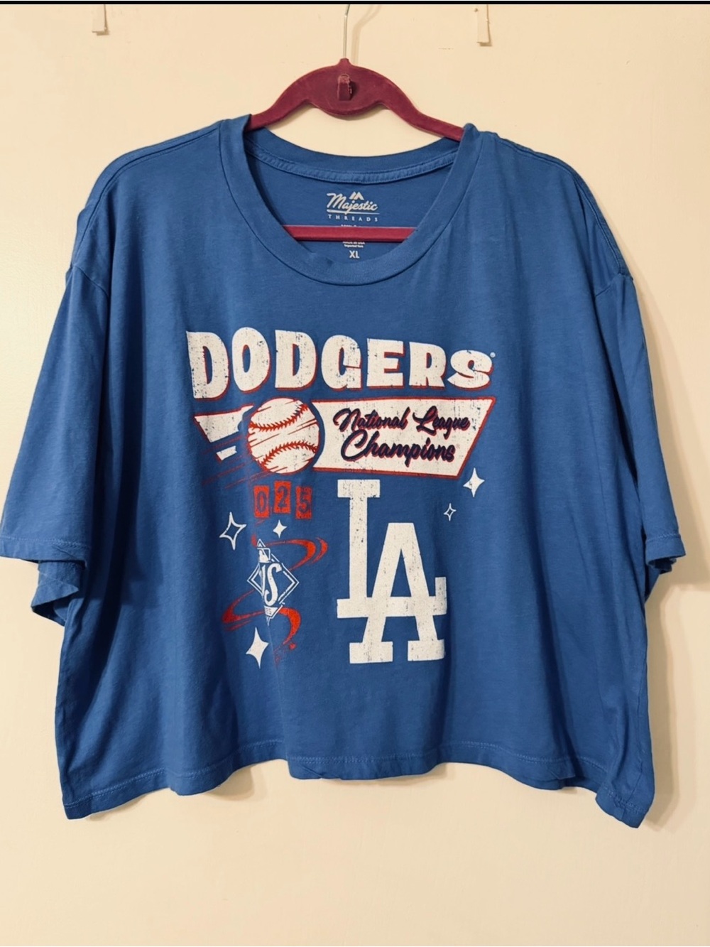 Majestic Threads LA Dodgers National League Champions 2025 Crop Crew Tee SZ XL
